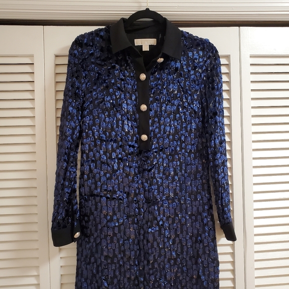 Michael Kors navy blue velvet chic dress rhinestone ball buttons formal lined - Picture 3 of 11